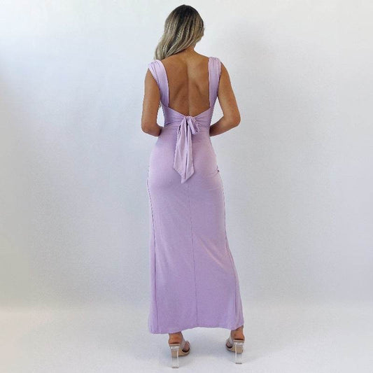 Slim Sleeveless Slit Dress With Back Tie Design Fashion Temperament Dresses For Women Clothing - www.Shopthatapp.com