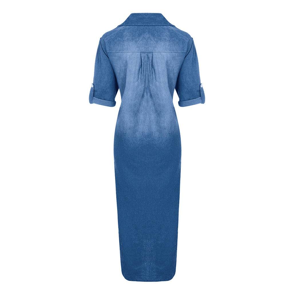 New washed denim dress Side Split Loose Mum Long Jeans Dress - www.Shopthatapp.com