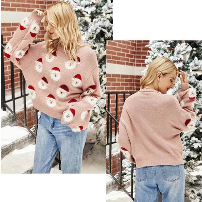 Christmas Sweater Women Cute Cartoon Santa Print Knit Sweater Winter Tops - www.Shopthatapp.com