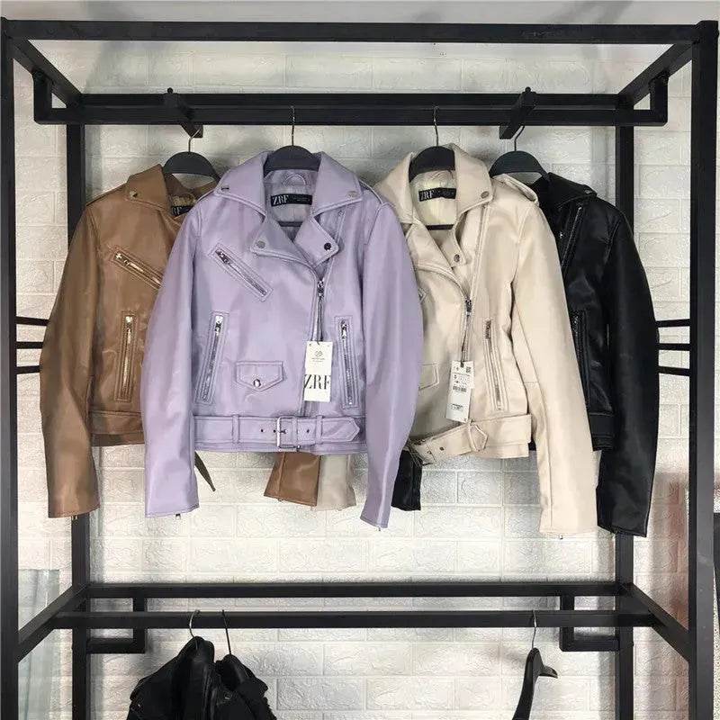 Women Fashion Leather Long sleeve Jacket - www.Shopthatapp.com