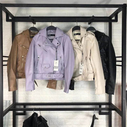 Women Fashion Leather Long sleeve Jacket - www.Shopthatapp.com