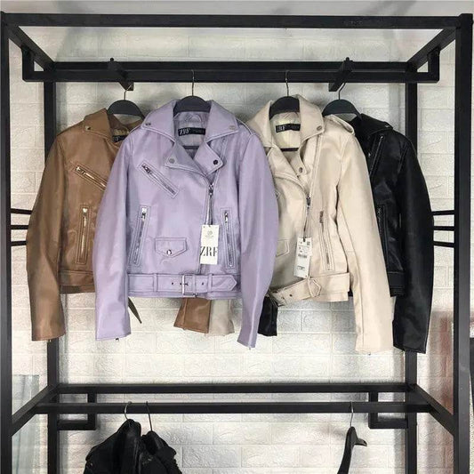 Women Fashion Leather Long sleeve Jacket - www.Shopthatapp.com