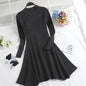 Autumn Winter Round neck Slim fit Mini Flared Sweater Dress - www.Shopthatapp.com