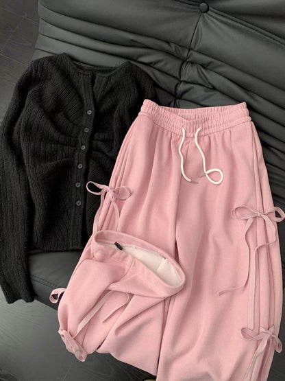 Fashion Vintage Bow lace up Drawstring Wide leg sweat pant for women - www.Shopthatapp.com