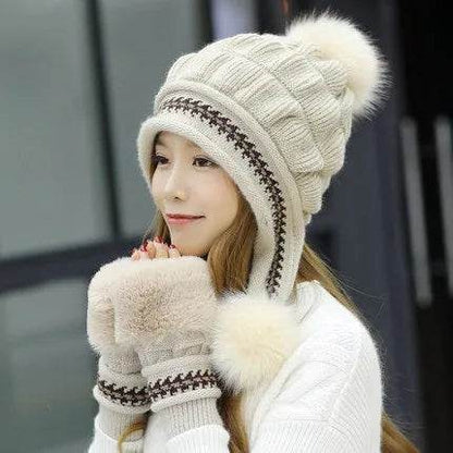 Women Cozy Knit Fleece-Feel Beanie With Ear Flaps Winter Hat Perfect For Skiing & Outdoor Activities - www.Shopthatapp.com