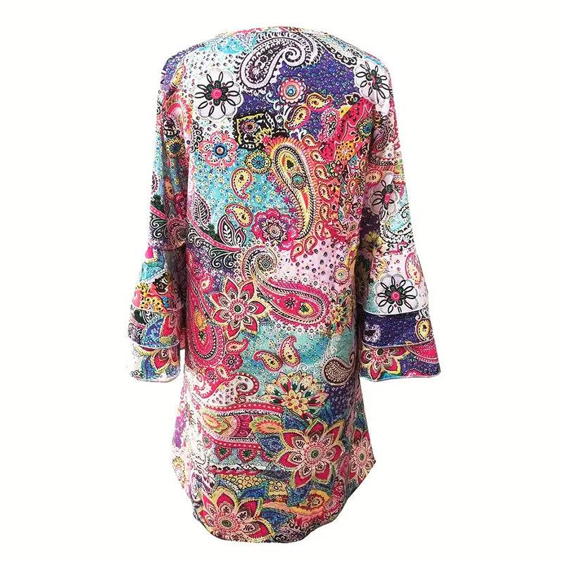 Women's V-Neck Floral Print Dress 3 4 Sleeve Summer Beach Vacation Dress With Pockets - www.Shopthatapp.com