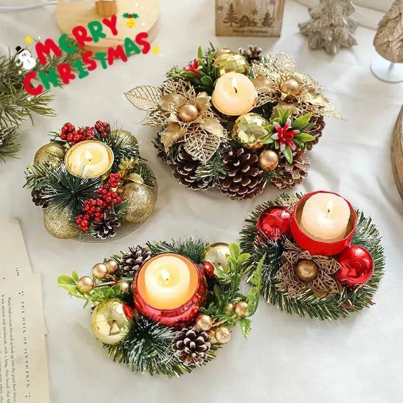 Christmas candle wreath Xmas New Year candle holders decors - www.Shopthatapp.com