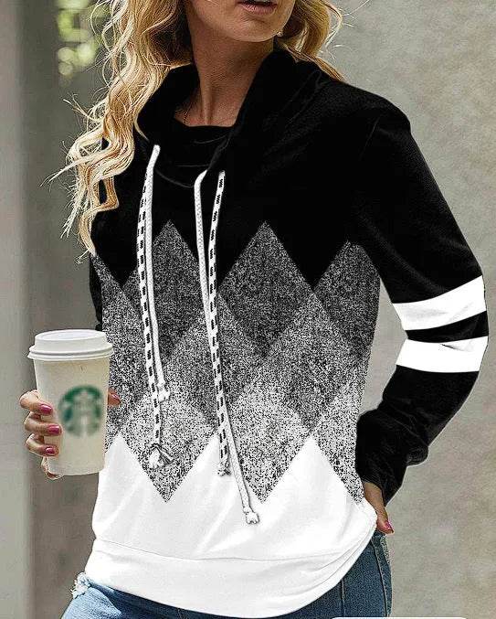 New Fashion Women's Pile Collar Printed Hoodie Pullover Top - www.Shopthatapp.com
