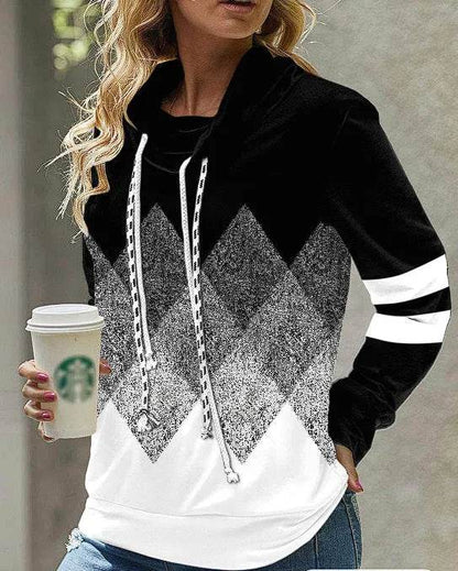 New Fashion Women's Pile Collar Printed Hoodie Pullover Top - www.Shopthatapp.com