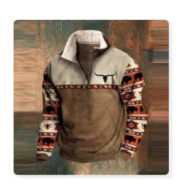Long Sleeved Half Zippered Printed Casual Pocket Pullover Half Zipper Sweatshirt - www.Shopthatapp.com
