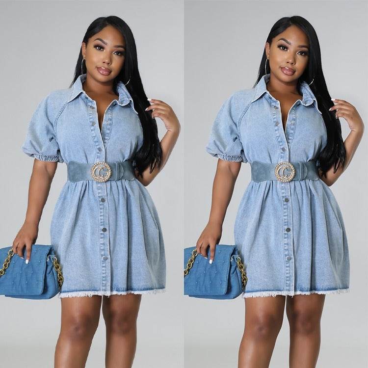 Women's Casual Cardigan Lapel Shirt Denim Dress - www.Shopthatapp.com