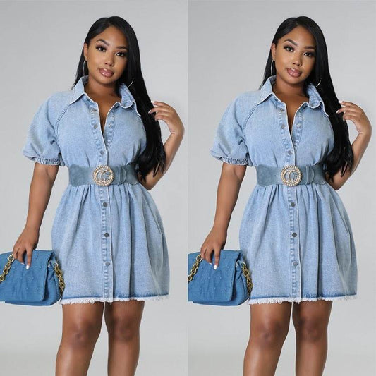 Women's Casual Cardigan Lapel Shirt Denim Dress - www.Shopthatapp.com