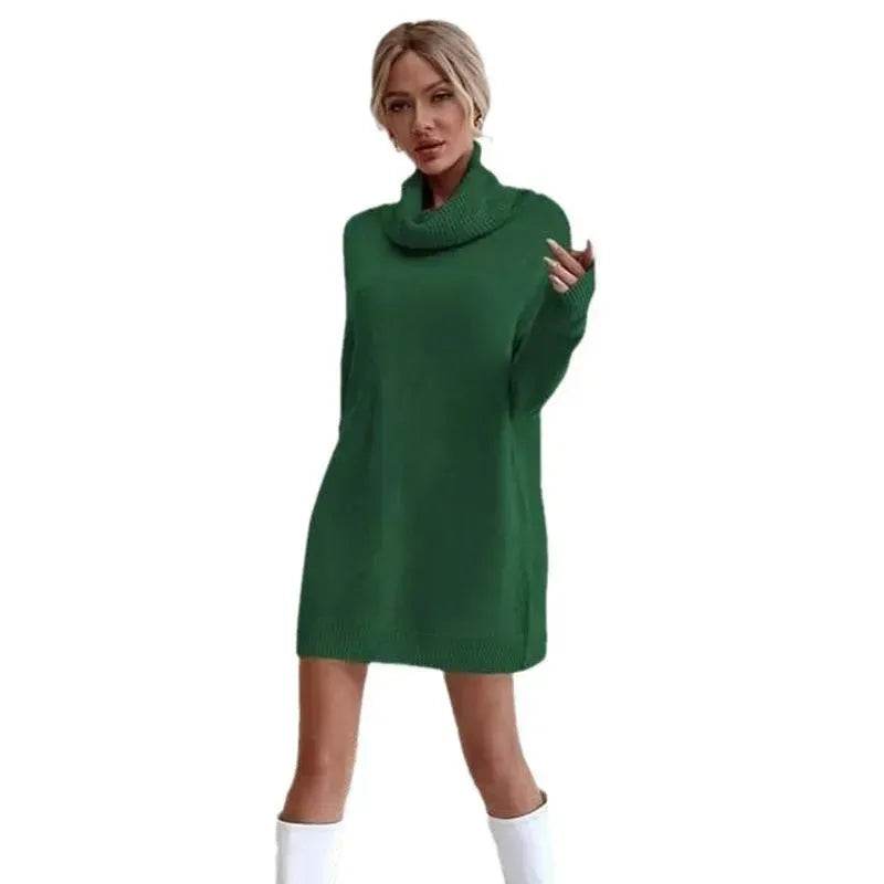 Autumn Winter Solid Cashmere  Loose  Mini Turtleneck sweater Dress - www.Shopthatapp.com