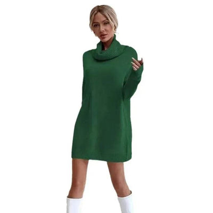 Autumn Winter Solid Cashmere  Loose  Mini Turtleneck sweater Dress - www.Shopthatapp.com