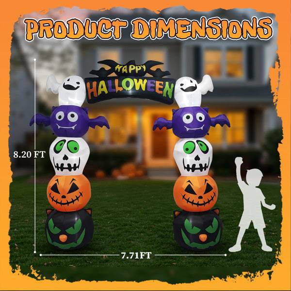 8.2ft Stacking Head Arch, 7pcs White LED Lights, Halloween Inflatable Decoration 12V - www.Shopthatapp.com