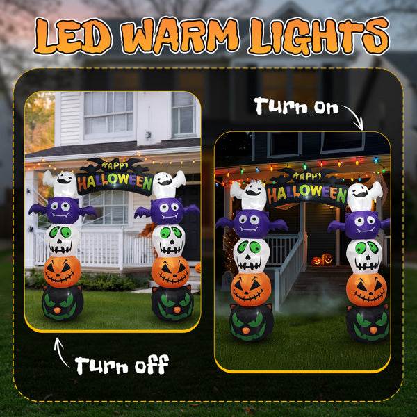 8.2ft Stacking Head Arch, 7pcs White LED Lights, Halloween Inflatable Decoration 12V - www.Shopthatapp.com