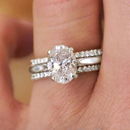 Four-claw Inlaid Ring Three Ring Set Oval Female - www.Shopthatapp.com