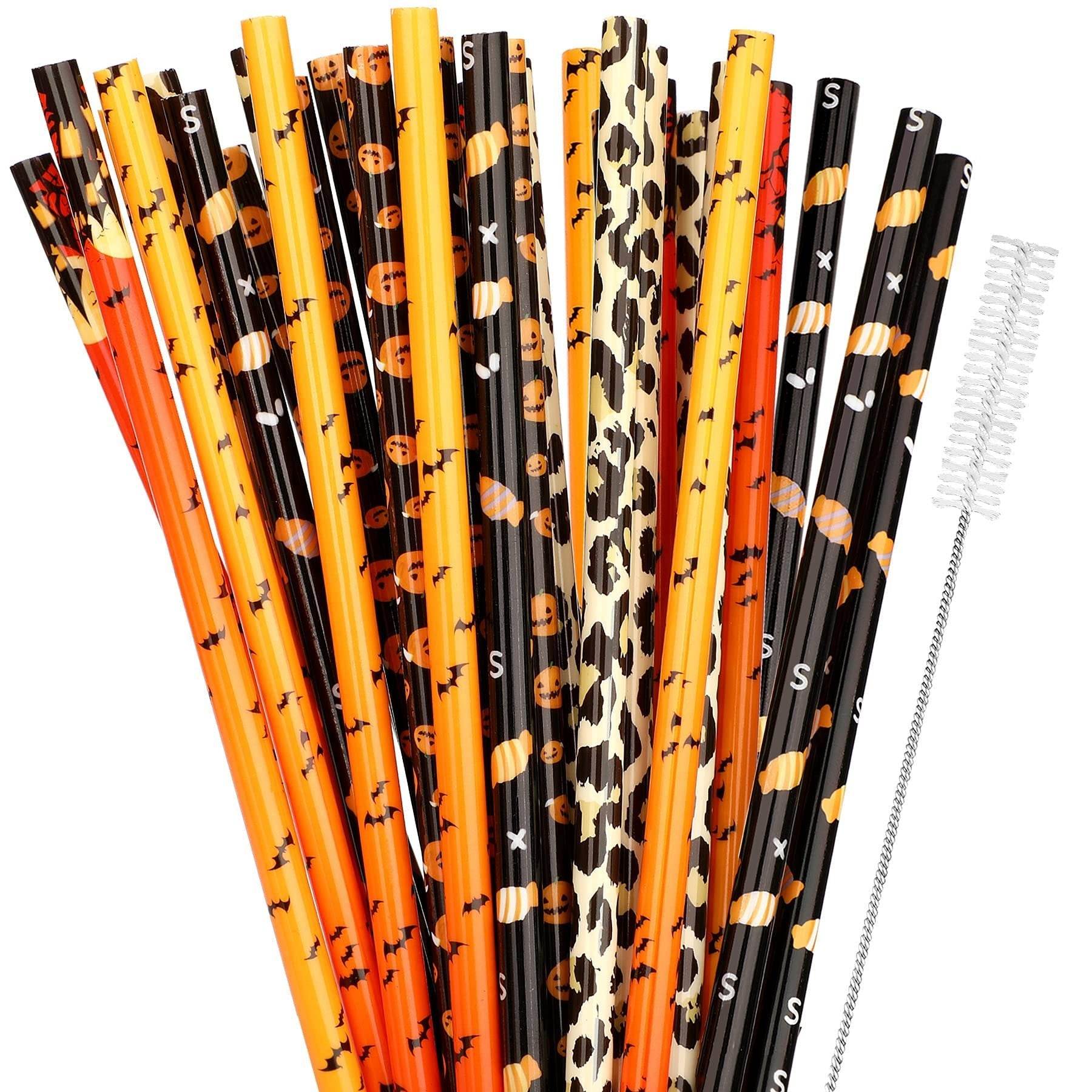 40 Pack Of 9 Inch BPA-Free Halloween Reusable Straws With Colorful Stripe Print Hard Straws For Mason Jars, Mason Glasses, Home Or Party Use, Comes With A Cleaning Brush-Selling On Amazon Is Prohibite - www.Shopthatapp.com