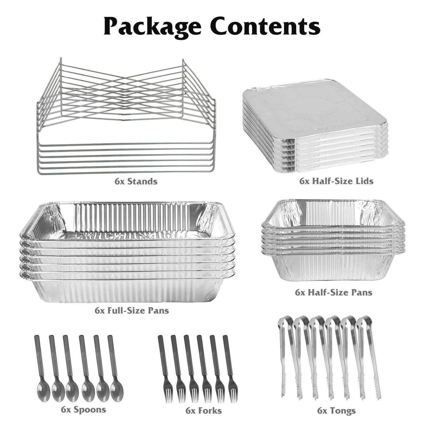 42Pcs Serve 6 Guests Disposable Chafing Dish Buffet Set Chafing Servers With Covers Spoons Forks Tongs Full-Size Pans Food Warmers For Parties Events Catering Supplies With Utensils And Lids - www.Shopthatapp.com