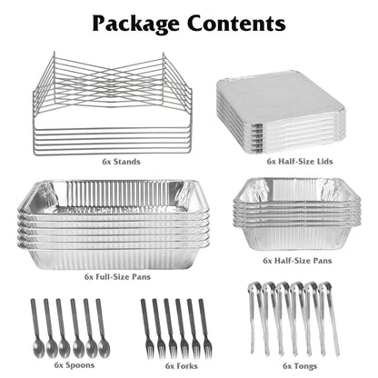 42Pcs Serve 6 Guests Disposable Chafing Dish Buffet Set Chafing Servers With Covers Spoons Forks Tongs Full-Size Pans Food Warmers For Parties Events Catering Supplies With Utensils And Lids - www.Shopthatapp.com