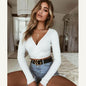 Sexy Women Ladies Summer Slim Crop Tops Long Sleeve T Shirt Casual Solid V Neck Knitted Short Tops - www.Shopthatapp.com
