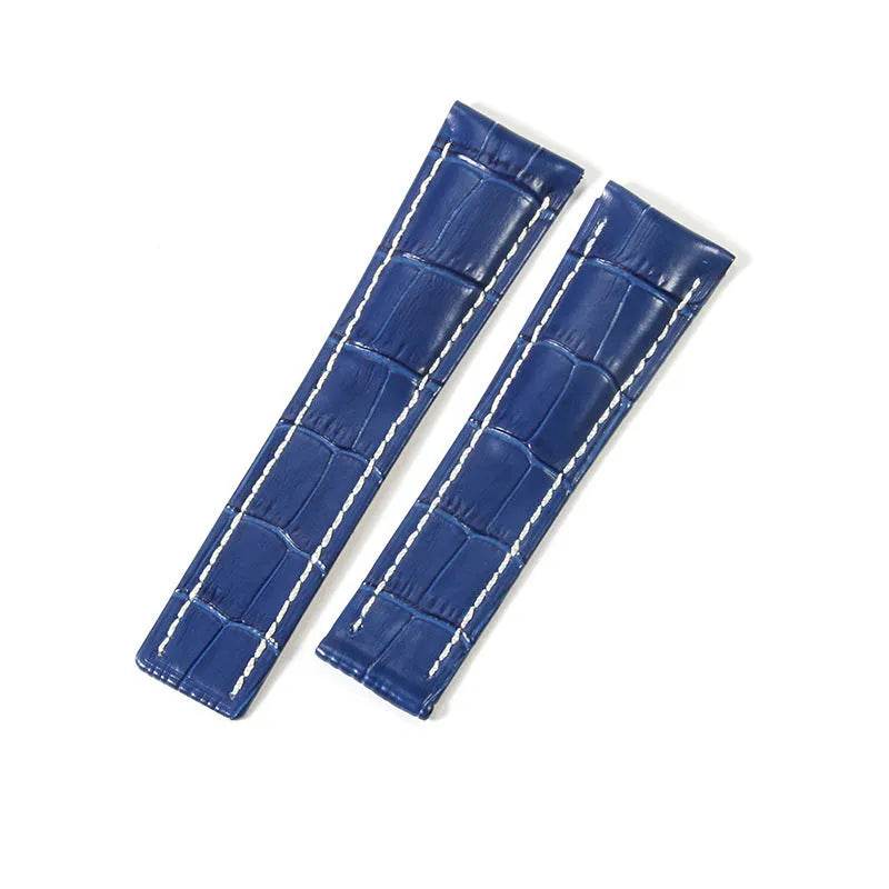 22mm 24mm Black Brown Blue Bamboo Grain Cowhide Watch Strap - www.Shopthatapp.com