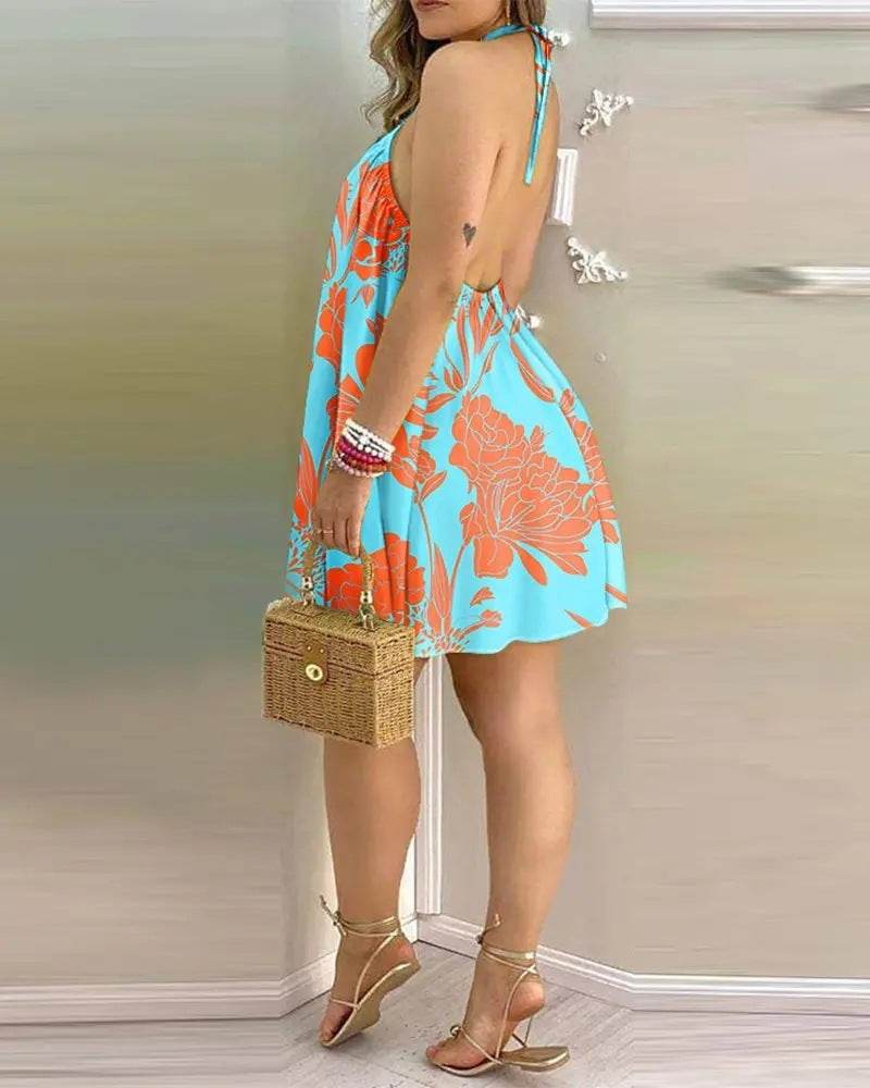 Printed Dress Summer Off-Shoulder Hanging Neck Sleeveless Sexy Dresses Women - www.Shopthatapp.com