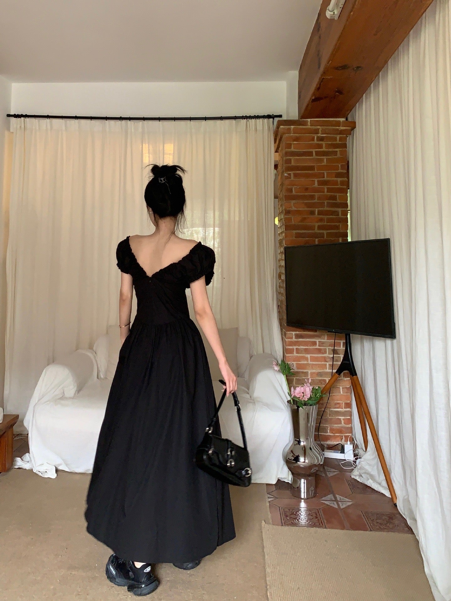 V-Back Ruched Midi Dress - www.Shopthatapp.com