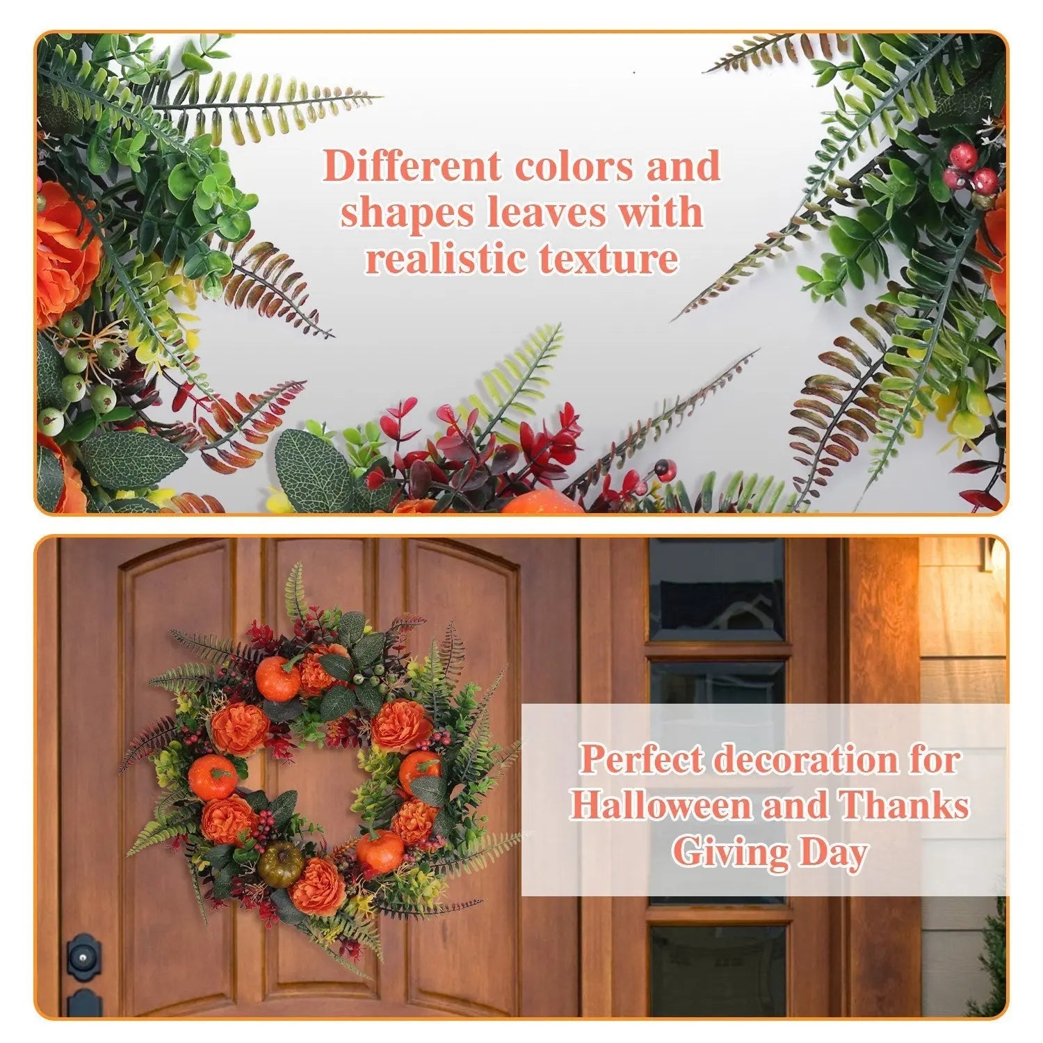 1Pc 17.71IN Autumn Wreath With Pumpkin Mixed Leaves Berries Flowers Fall Decoration For Indoor Outdoor Window Wall Front Door In Halloween Thanks Giving Day - www.Shopthatapp.com