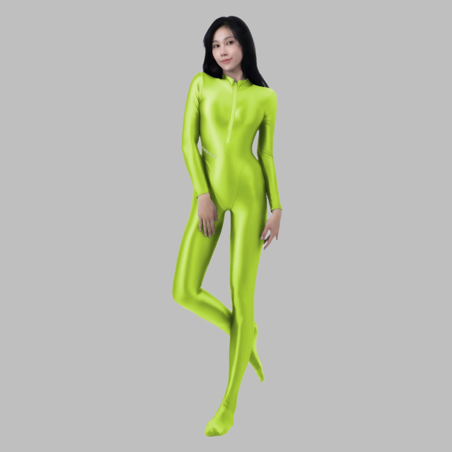 AMORESY Spandex Nylon Full Bodysuit Zentai with Cleavage Zipper Shinny Cosplay Jumpsuit - www.Shopthatapp.com
