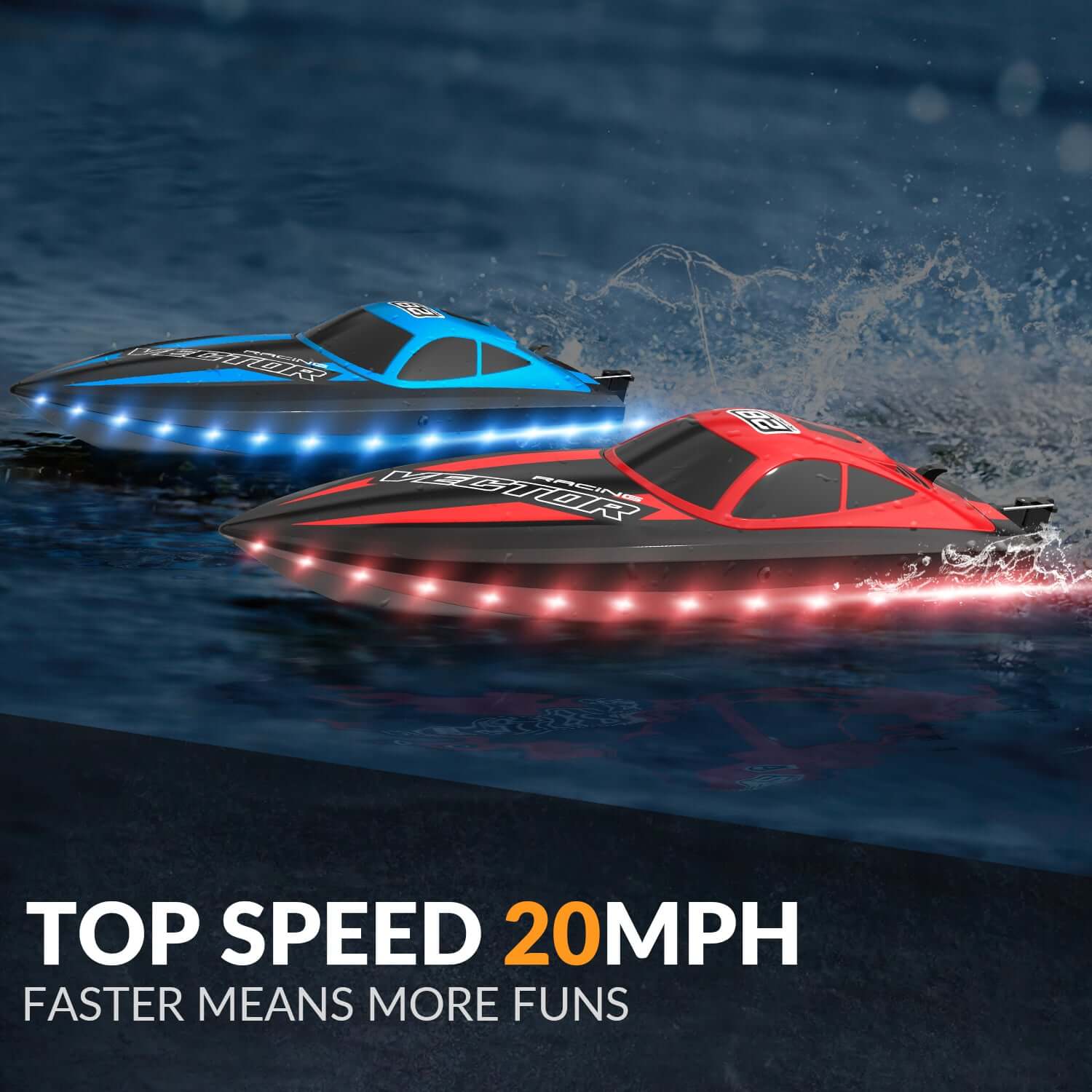 20mph RC Boat with LED Lights for Pools and Lakes - Fast and Fun! - www.Shopthatapp.com
