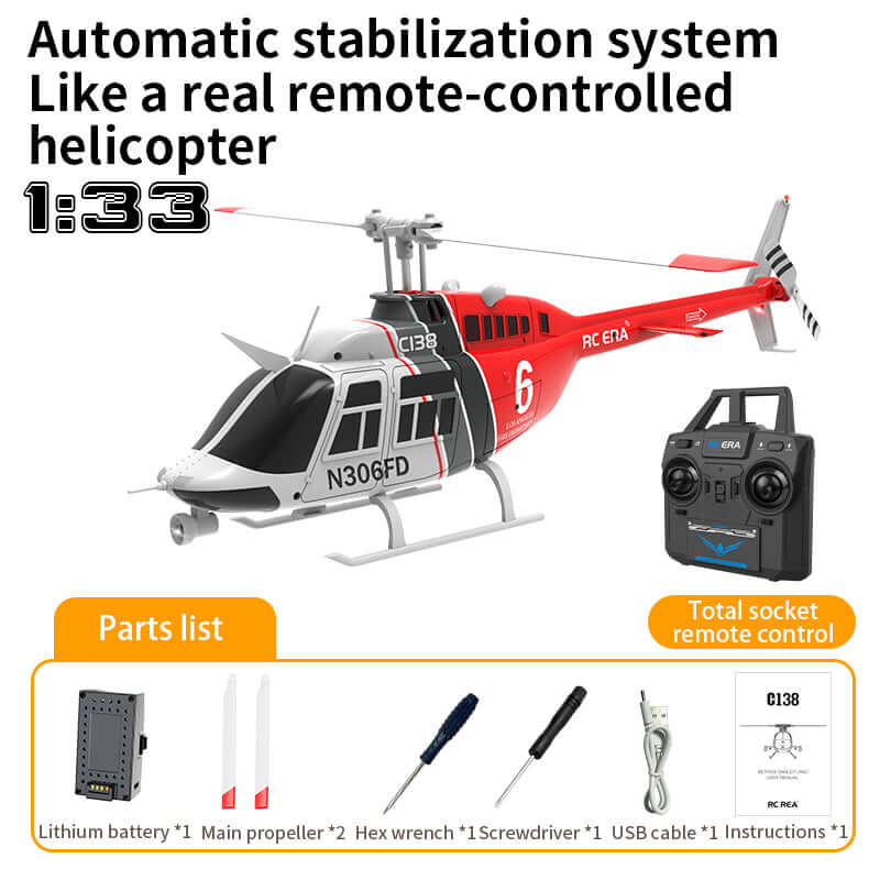 RC ERA C138 6CH RC Helikopter mit Gyro, optischer Flusspositionierung, Rot/Blau