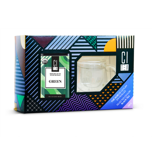 Coffret cadeau de thé vert en vrac et de tasses à thé à infusion
