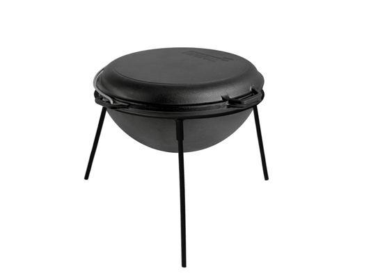 Chaudron asiatique en fonte de 12 L avec couvercle grill et support en métal