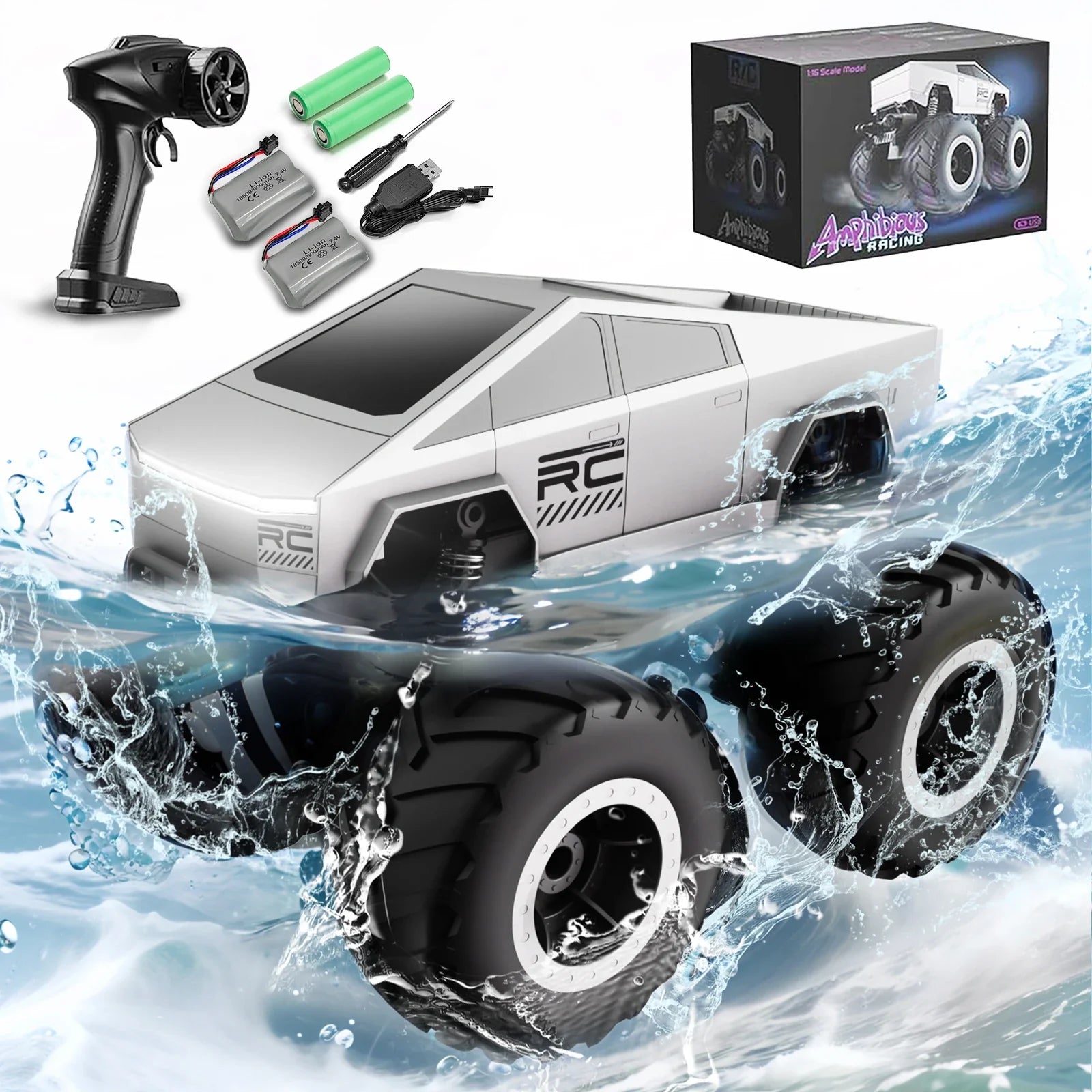 4WD Cybertruck-Inspired RC Truck | Amphibious, 360° Spins, Waterproof - www.Shopthatapp.com