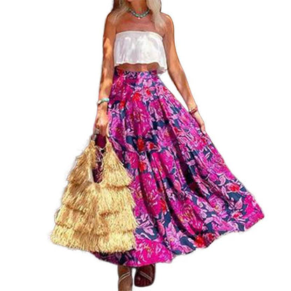Spring Summer Fashionable Printed Bohemian High Waist floral Circle maxi Skirt - www.Shopthatapp.com
