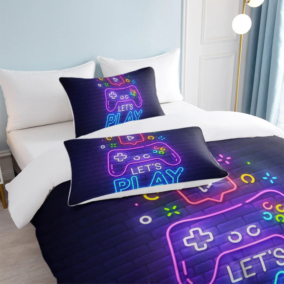 Gaming Duvet Cover Set Twin Full Queen King Size Video Game Controller Bedding Set, Boys Video Games Comforter Cover With 2 Pillow Shams, Bed Set For Boys Girls Bedroom Decor - www.Shopthatapp.com