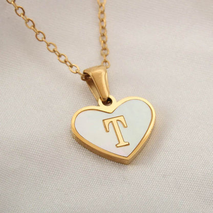 26 Letter Heart-shaped Necklace White Shell Love Clavicle Chain Fashion Personalized Necklace For Women Jewelry Valentine's Day - www.Shopthatapp.com