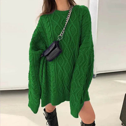 Casual Oversize Hip pop style Round neck Knitted Twist Sweater dress - www.Shopthatapp.com