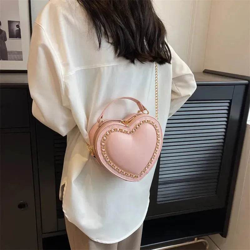 Women's Fashion Casual Heart Shaped Chain Shoulder Messenger Crossbody Bag - www.Shopthatapp.com