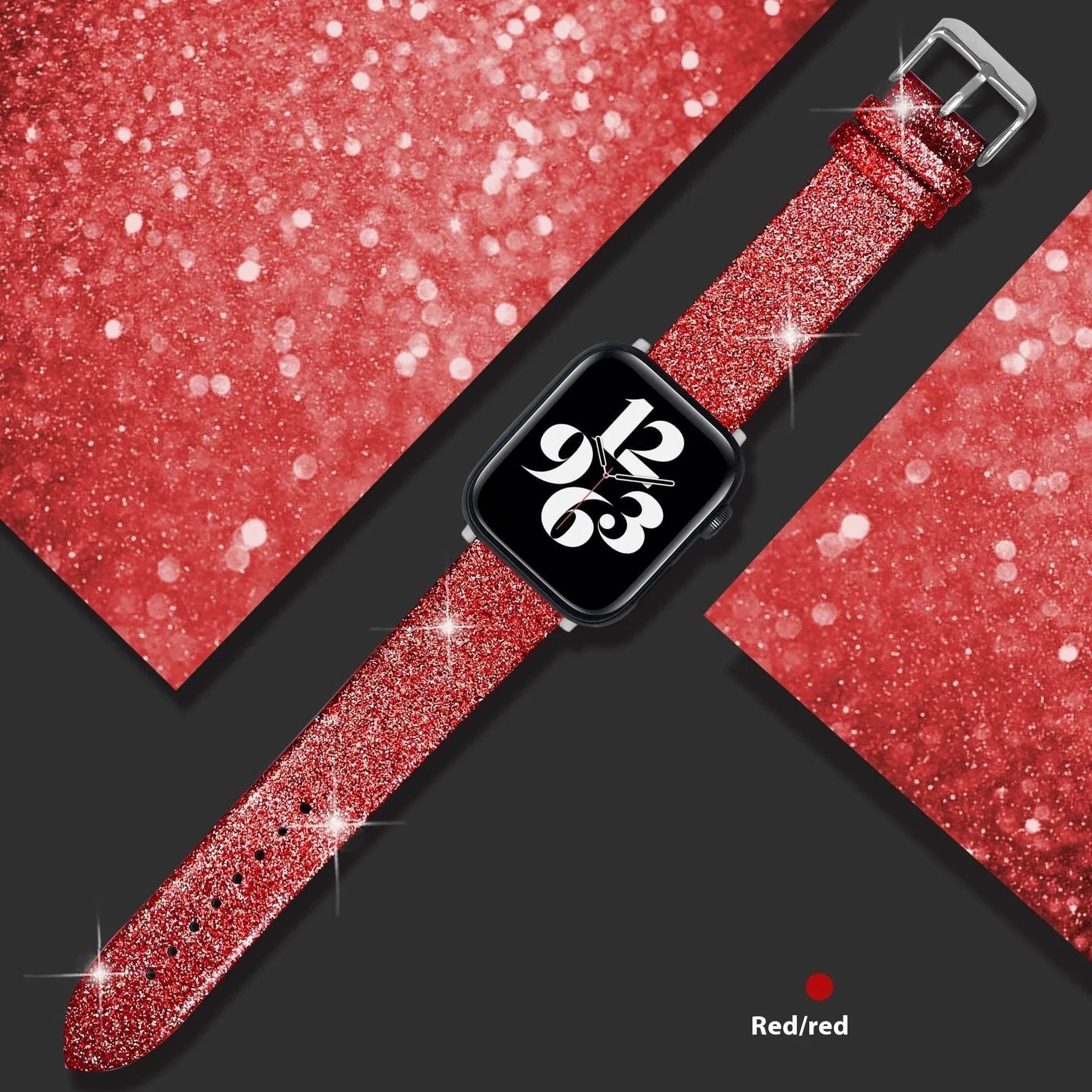 Leather Single Ring Glitter Buckle Couple Watch Strap Suitable for Apple Watch - www.Shopthatapp.com