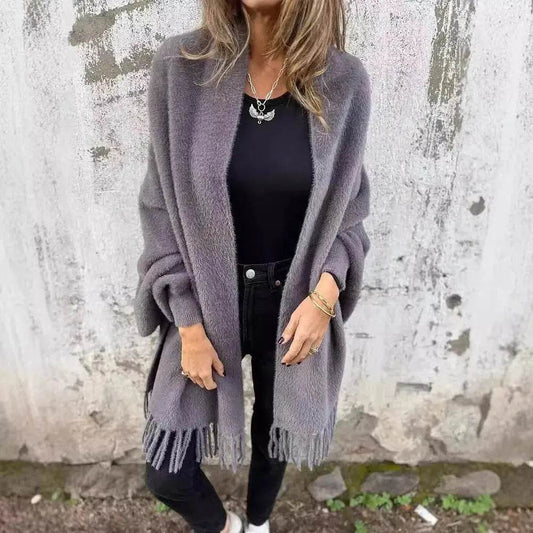 Women's  Cashmere Tassel Knitted Batwing Sleeve Kimono Cardigan Jacket Outwear - www.Shopthatapp.com