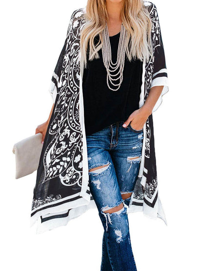 Spring Summer Printed Sun Protection Beach Kimono Cardigan Blouse top Women - www.Shopthatapp.com