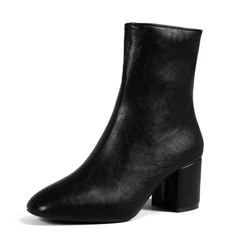 Winter Chunky Heel Pointed Toe Boots With Side Zipper Fashion Mid-calf Boot For Women Shoes - www.Shopthatapp.com