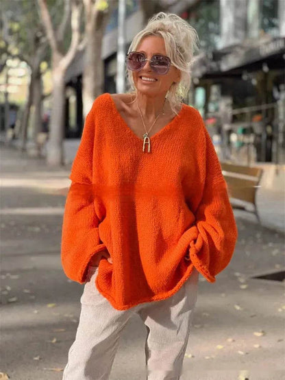 Women's Fashion V-neck Long-sleeve Knitwear 2-color Sweater dress - www.Shopthatapp.com