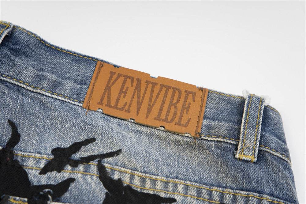 Punk Make Old Ripped Letter Denim Trousers Men Jeans - www.Shopthatapp.com