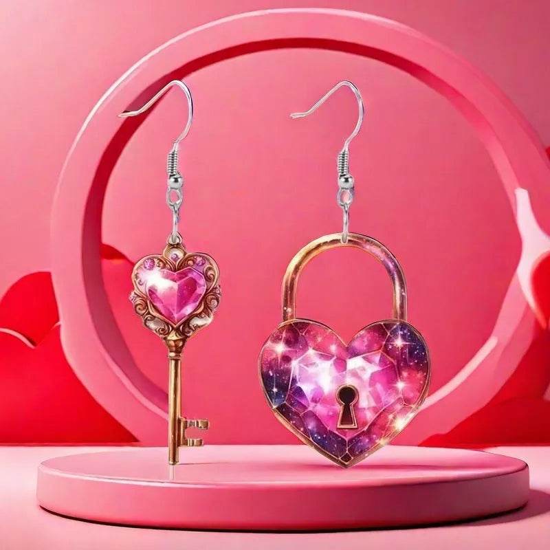 Romantic Key Heart Lock Acrylic Types A And B Earrings - www.Shopthatapp.com