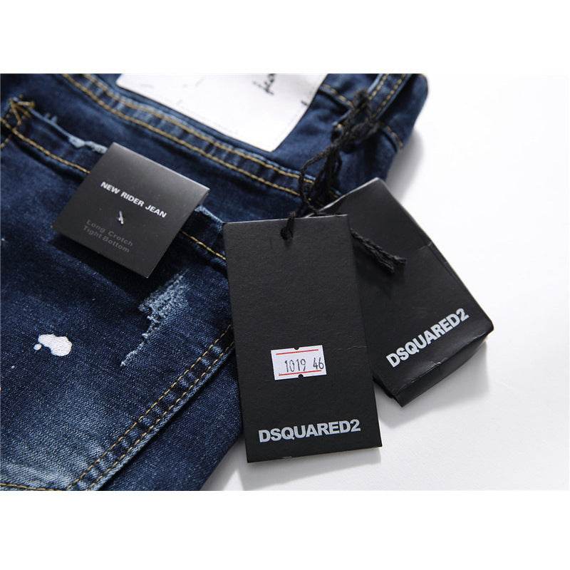 men jeans famous D2 Men slim jeans pants mens denim trousers zipper blue hole Pencil Pants - www.Shopthatapp.com