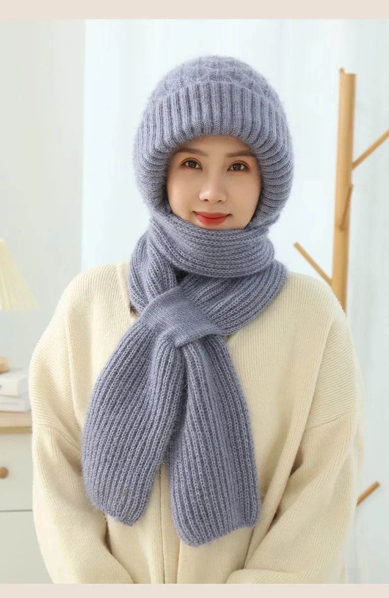 Women's Fleece-lined Scarf And Hat Winter Warm Knitted Hat Scarf - www.Shopthatapp.com