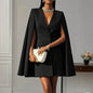 Formal V Neck Double-Breasted Mini Cape Sleeve Dress - www.Shopthatapp.com